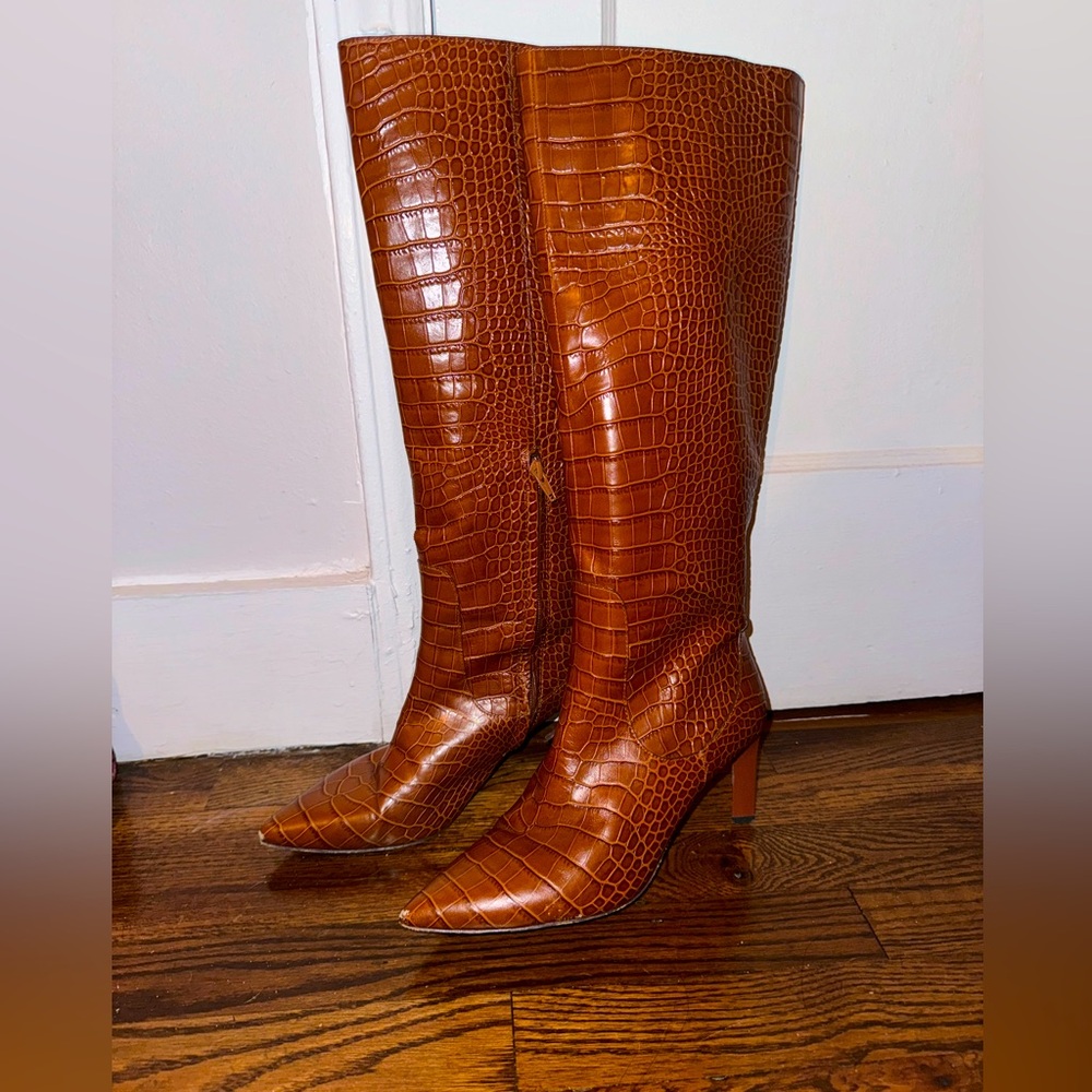 & Daughters Knee High Crocodile Boots - size 8